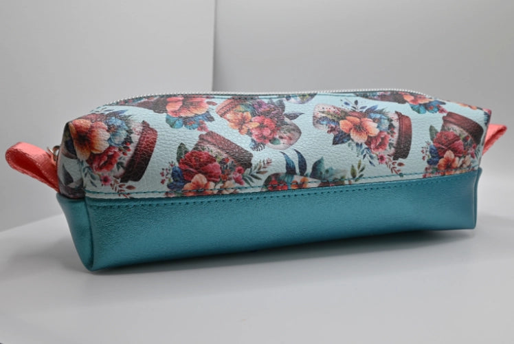 Boxy Zipper Pouch - Floral Coffee